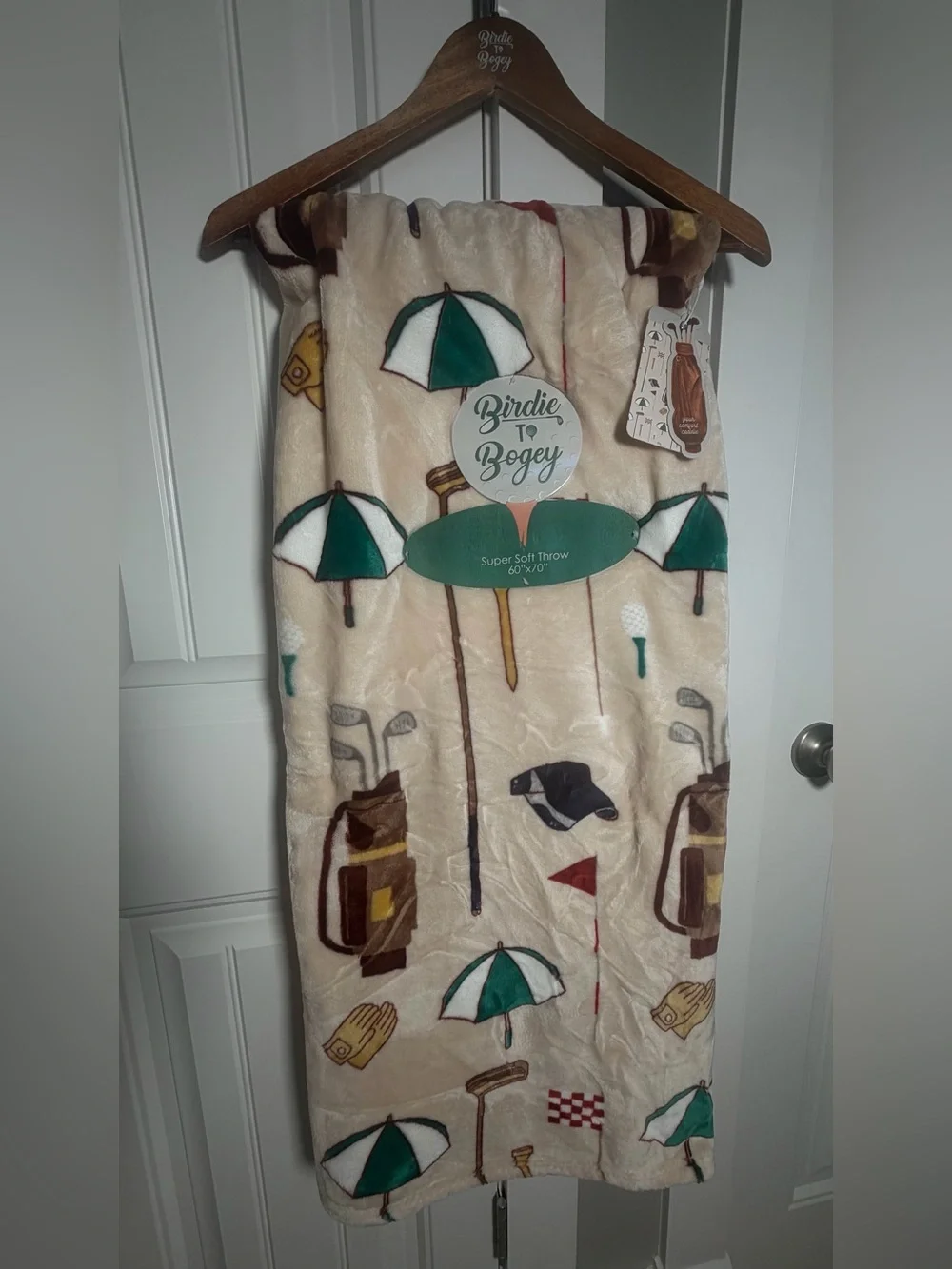 Golf Print Throw Super Soft - Cream & Green